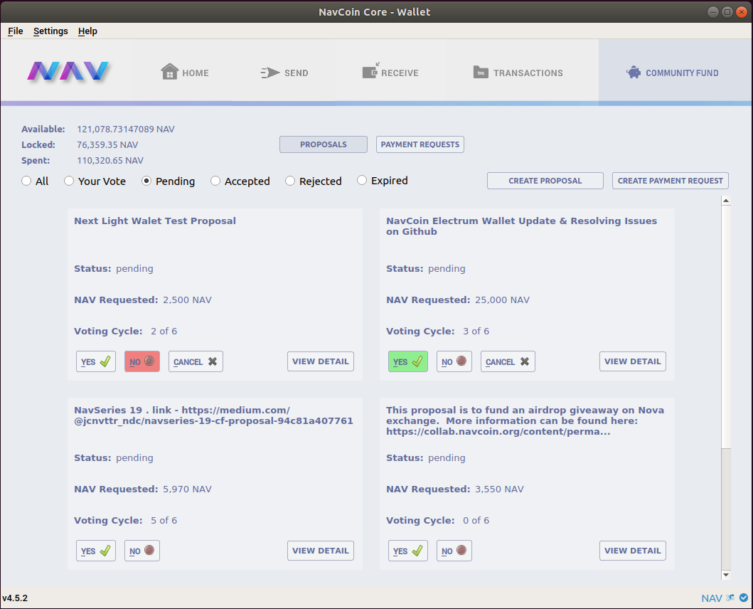 NavCoin Core Community Fund Interface